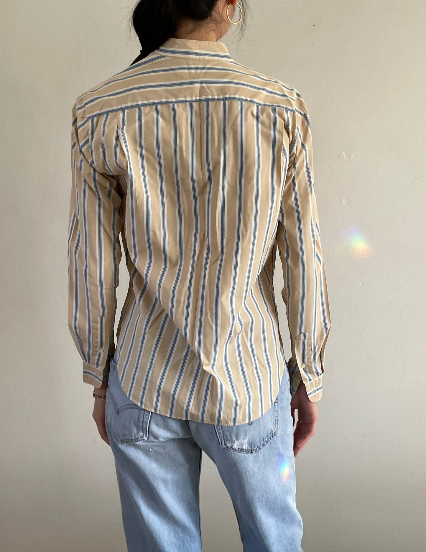 vintage 80s Calvin Klein cotton blouse khaki beige pinstripe