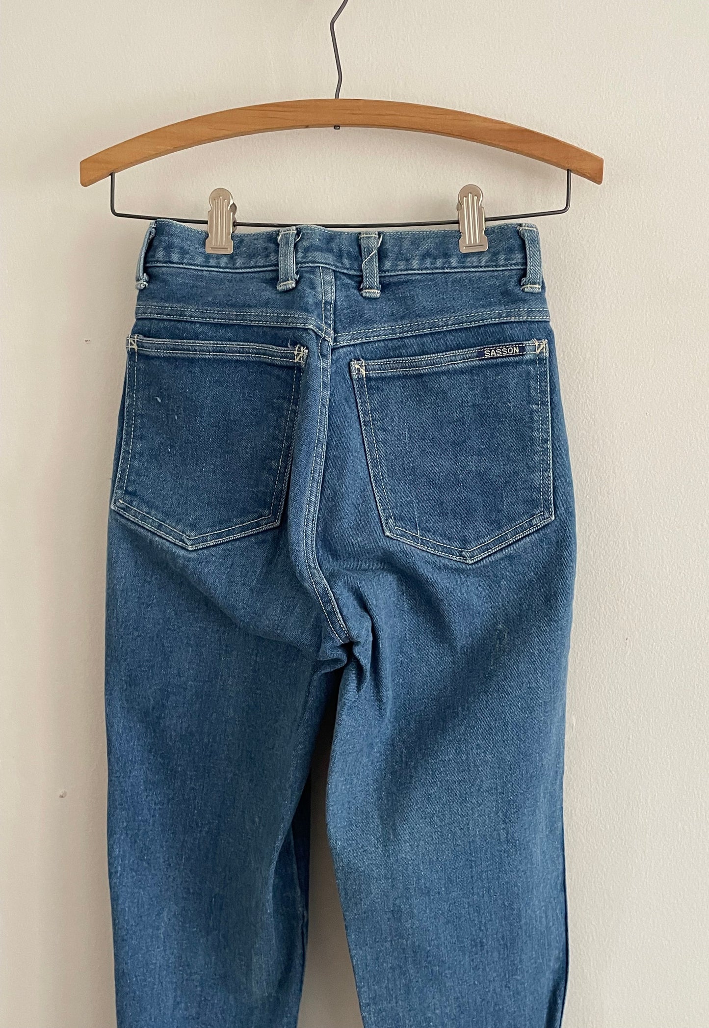 vintage 90s Sasson designer high waisted ankle zip tapered medium wash JAPAN student petite juniorjeans | size 0 23 waist XXS