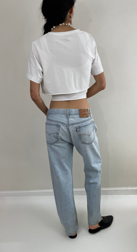 Vintage 80s Levi's 501 faded button fly light stone wash red tab Levis iconic jeans USA size 32 x 29