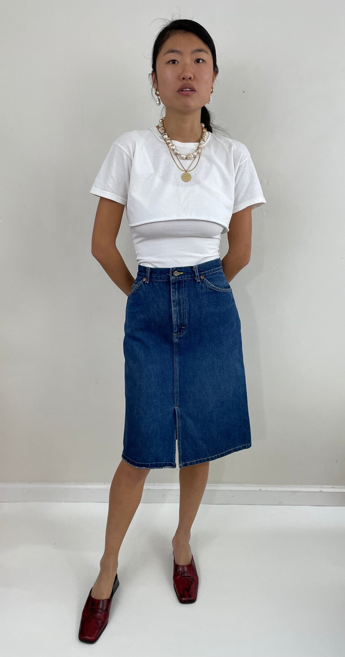 Vintage 90s Denim Blue Jean Lee Skirt made USA 25 Waist