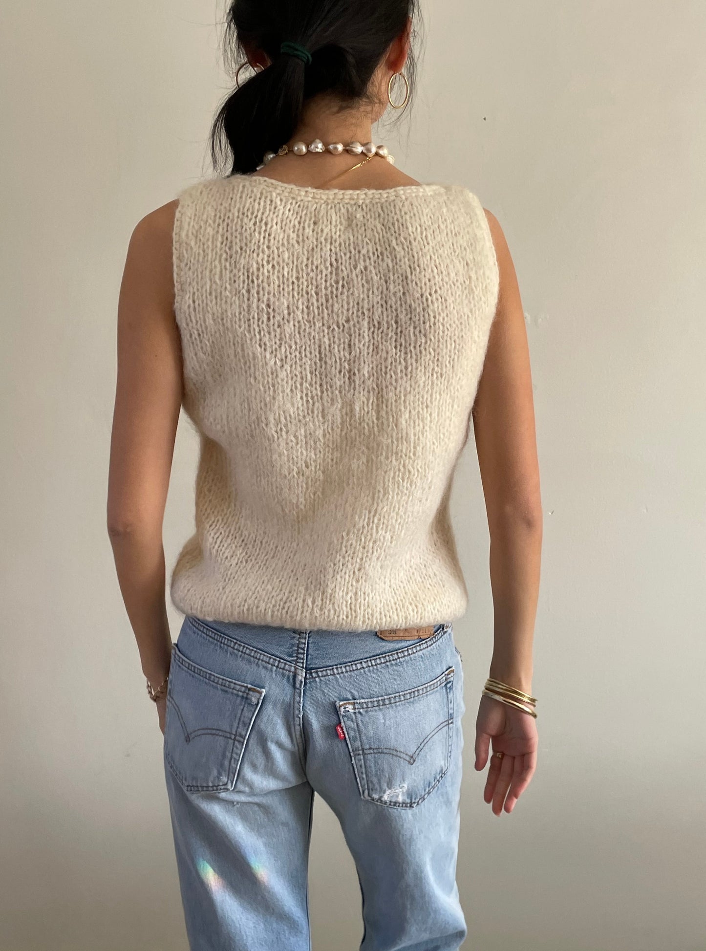 vintage 60s hand knit mohair sleeveless sweater