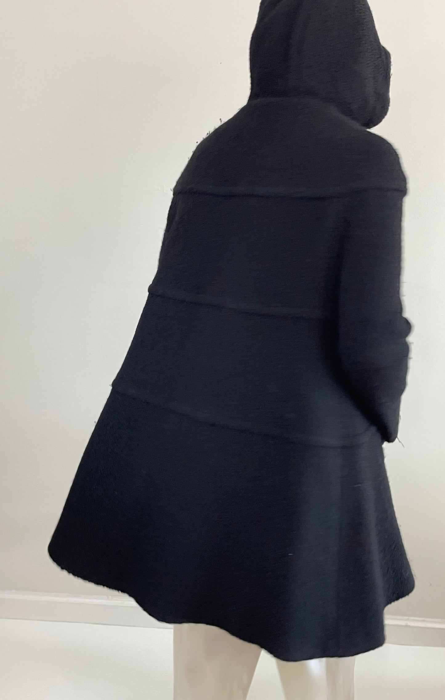 Vintage Black Boucle Wool Martin Grant Paris Hooded Swing Coat + Silver Buttons