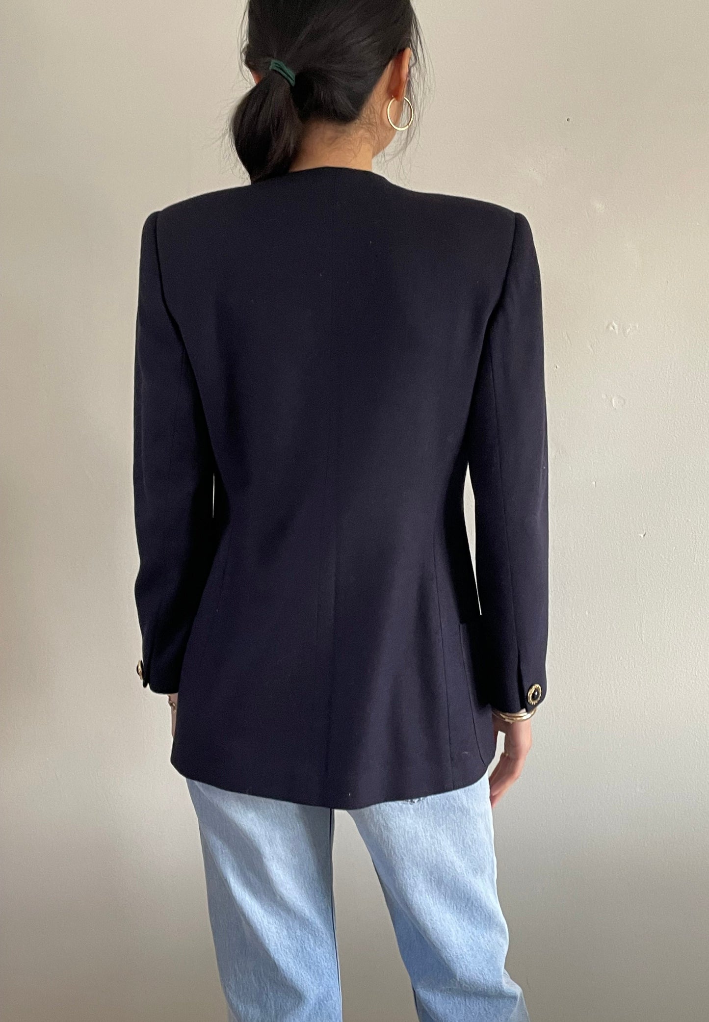 vintage double breasted cropped navy blue wool 90s blazer Medium