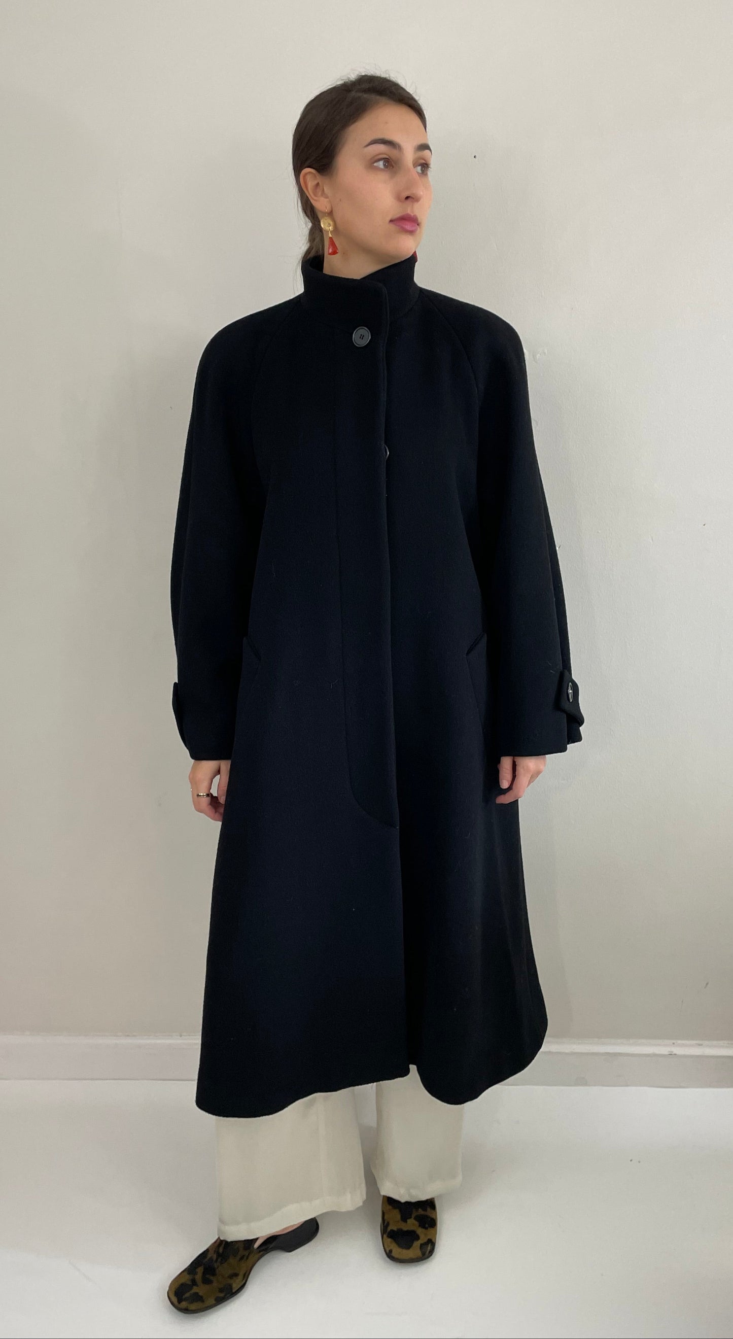 Vintage 90s Perry Ellis Portfolio Long Wool Black Overcoat Winter Medium