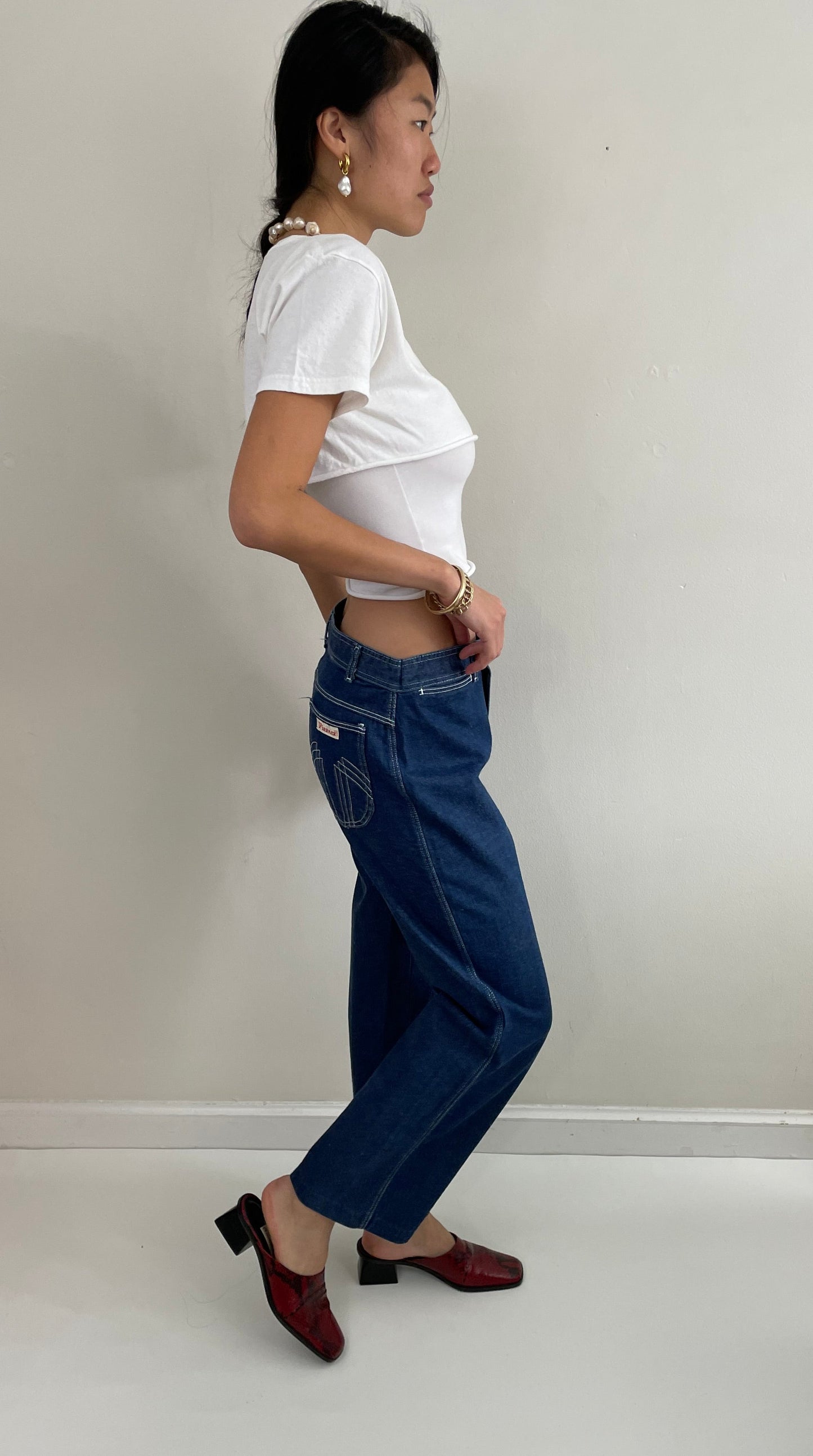 Vintage 80s Wide Leg High Waisted Medium Wash Disco Pizzazz Jeans Pizzazz 30