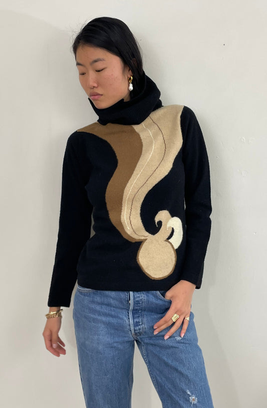 Vintage 100% Cashmere Intarsia Knit Turtleneck Scottish Sweater | Medium