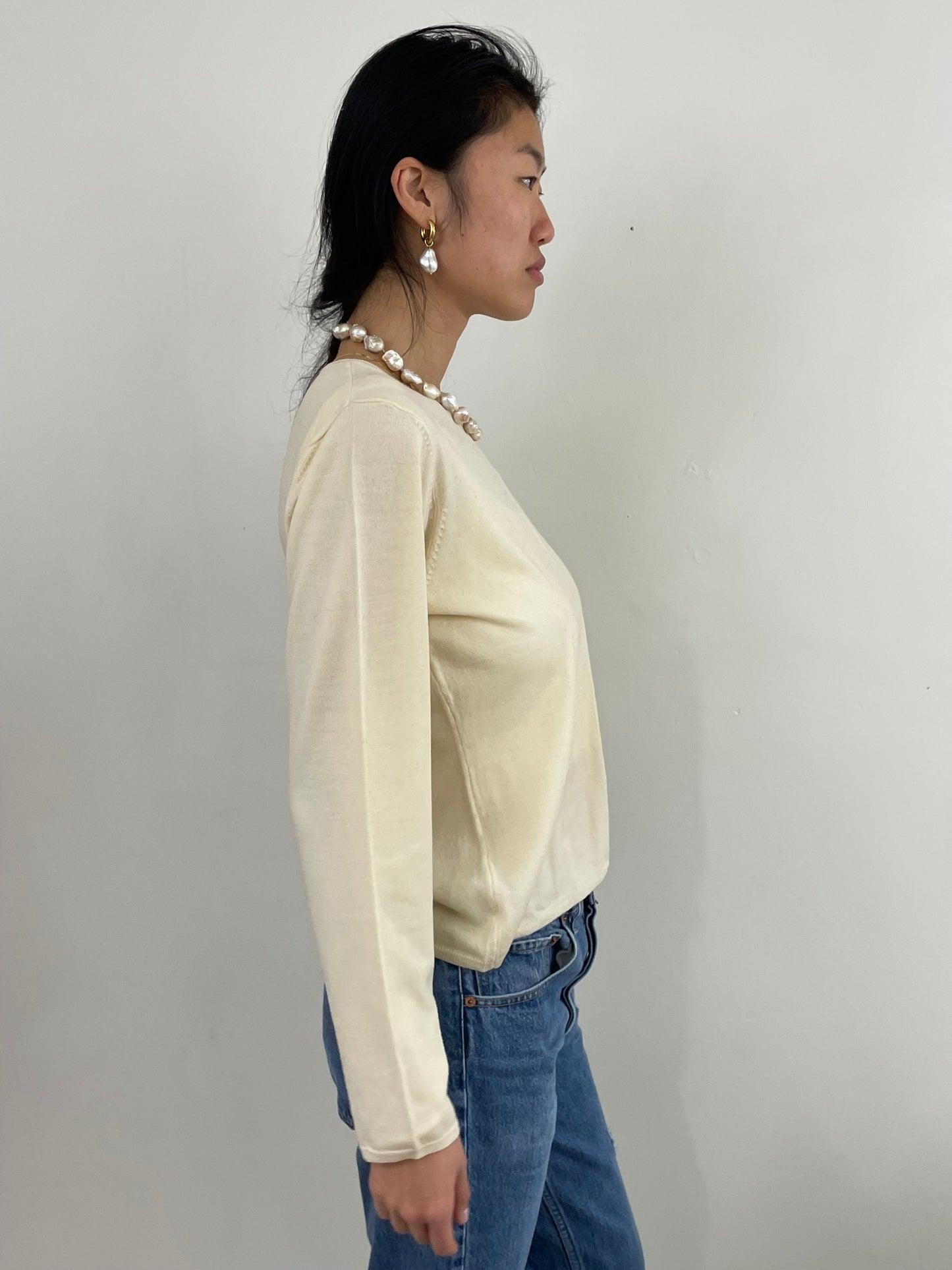 Vintage Merino Wool Lightweight Crewneck Buttercream Sweater
