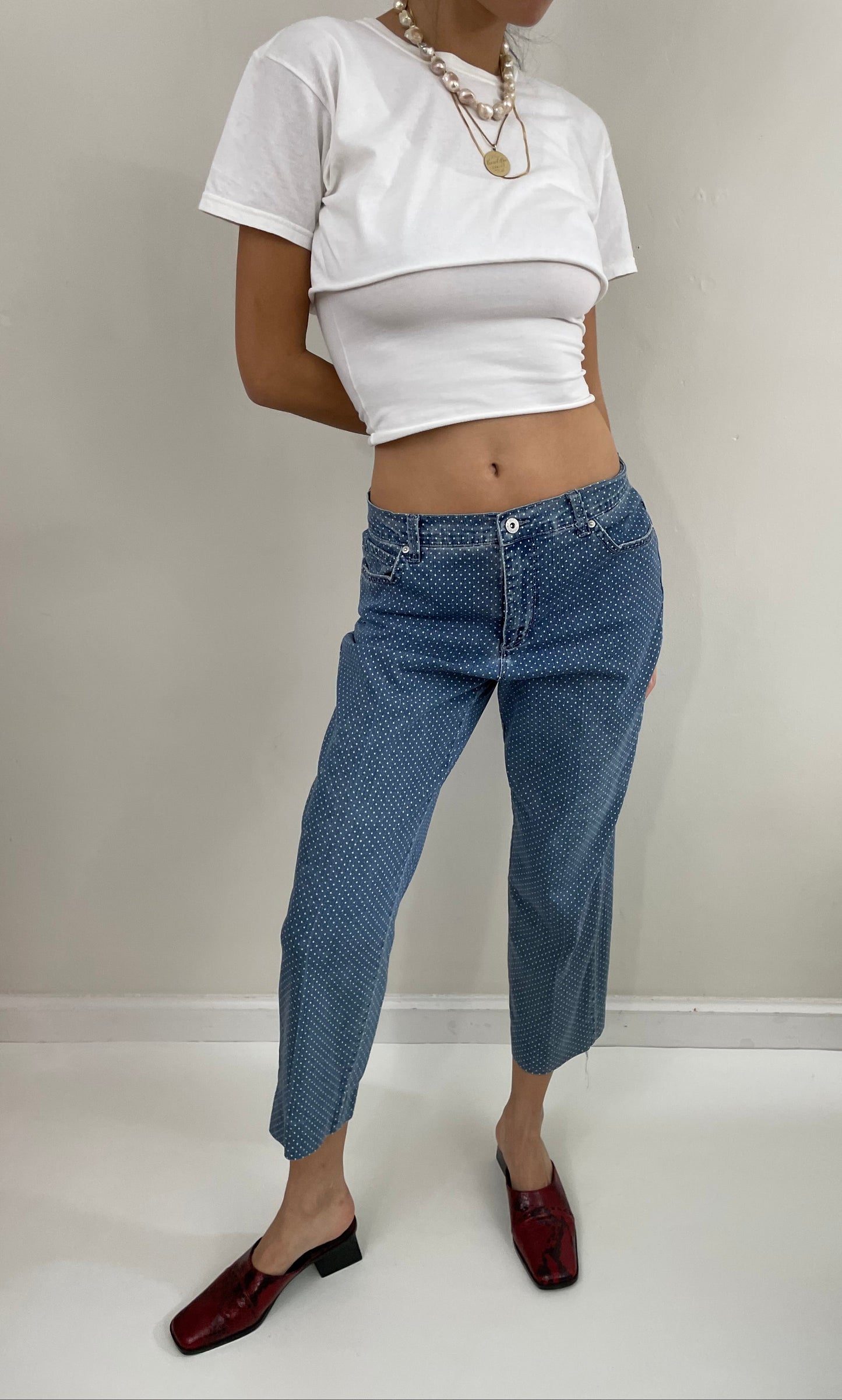 Vintage 90s Polka Dot Blue Denim Cropped Gloria Vanderbilt Jeans