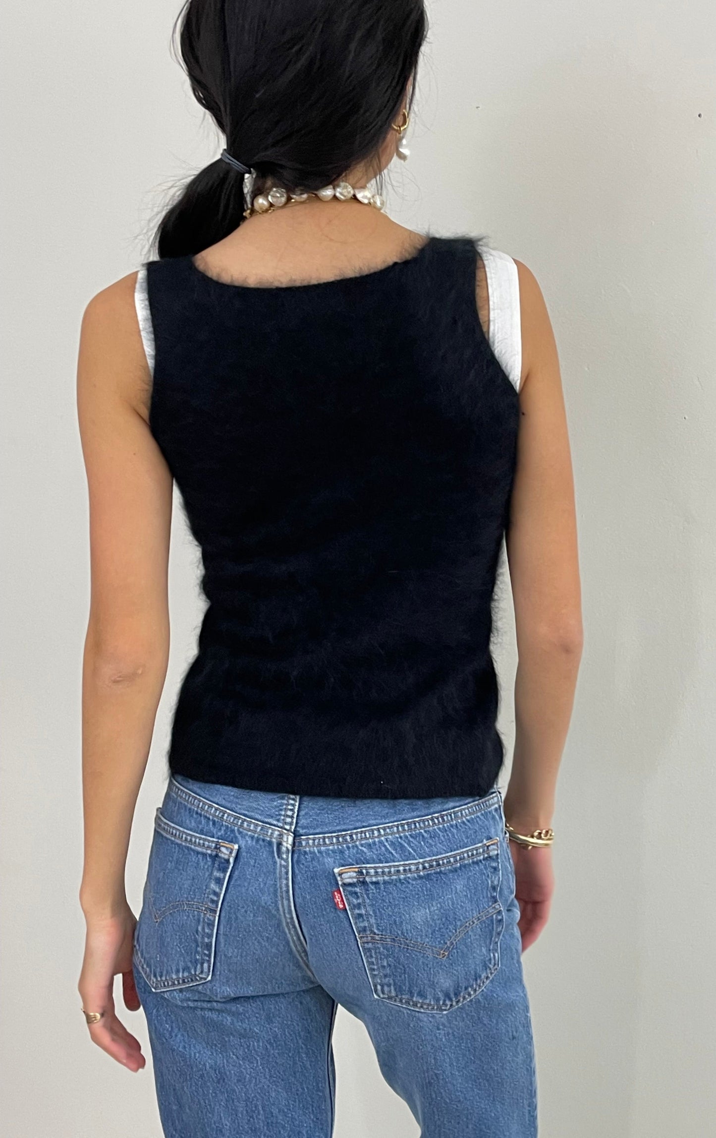 Vintage Angora Fuzzy Black Sleeveless Sweater Tank XS