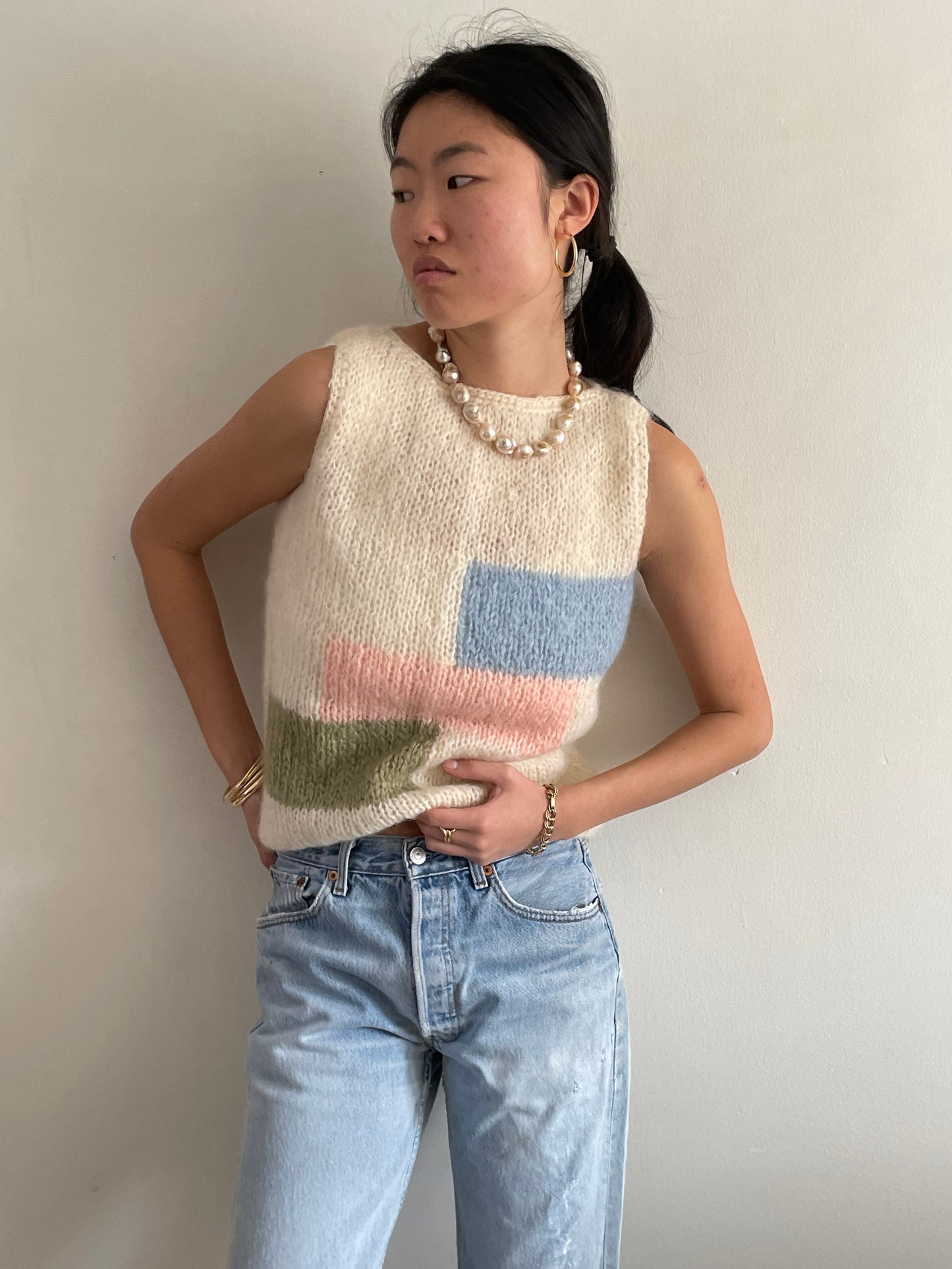 vintage 60s hand knit mohair sleeveless sweater