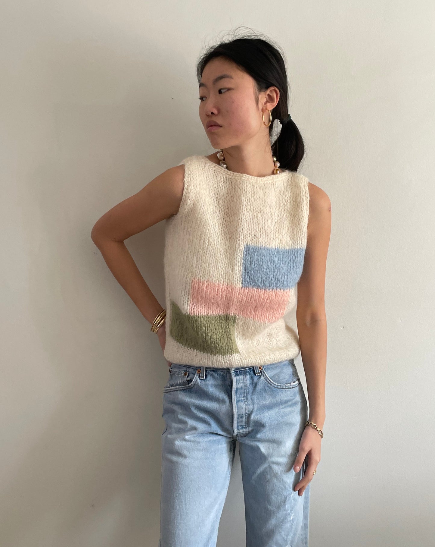 vintage 60s hand knit mohair sleeveless sweater