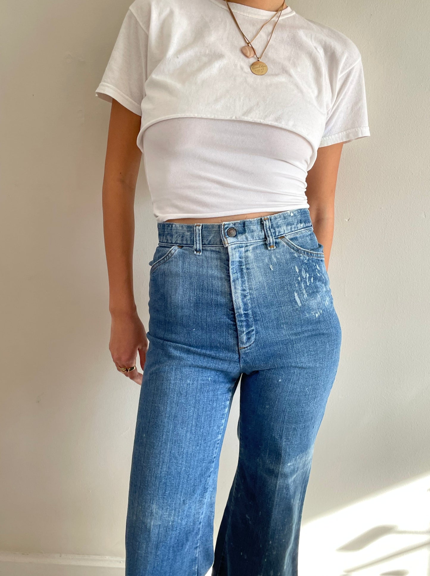 70s Levi's faded flared leg high waisted Levis jeans small size 25 XS