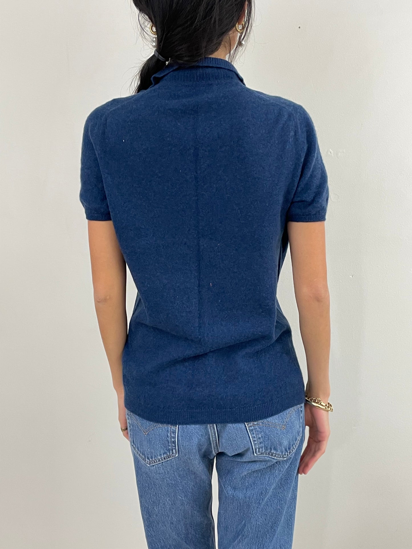 Vintage Paul Stuart Cashmere Collared Short Sleeve Sweater Medium