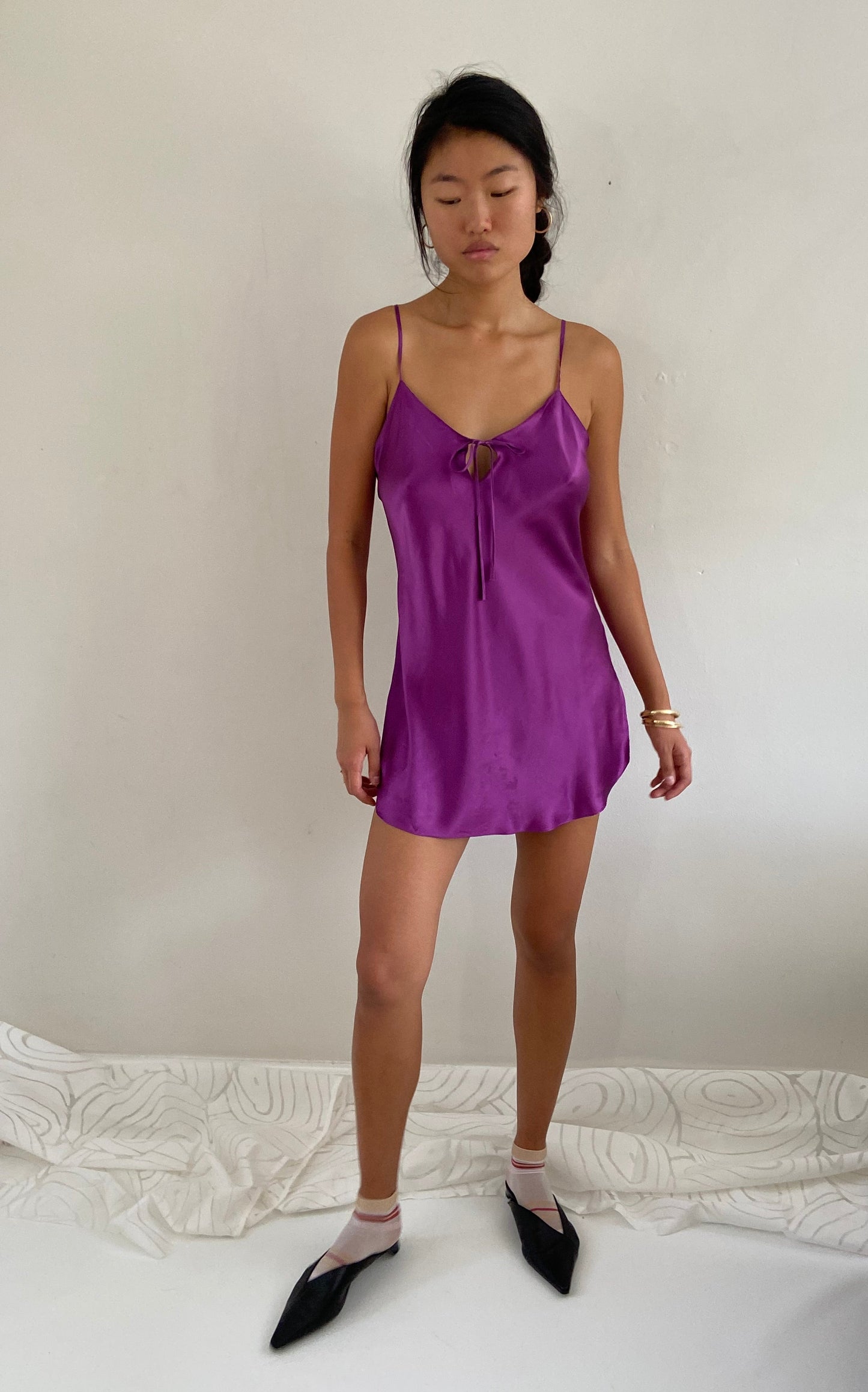 vintage 90s 100% silk charmeuse grape keyhole slip dress lingerie  M