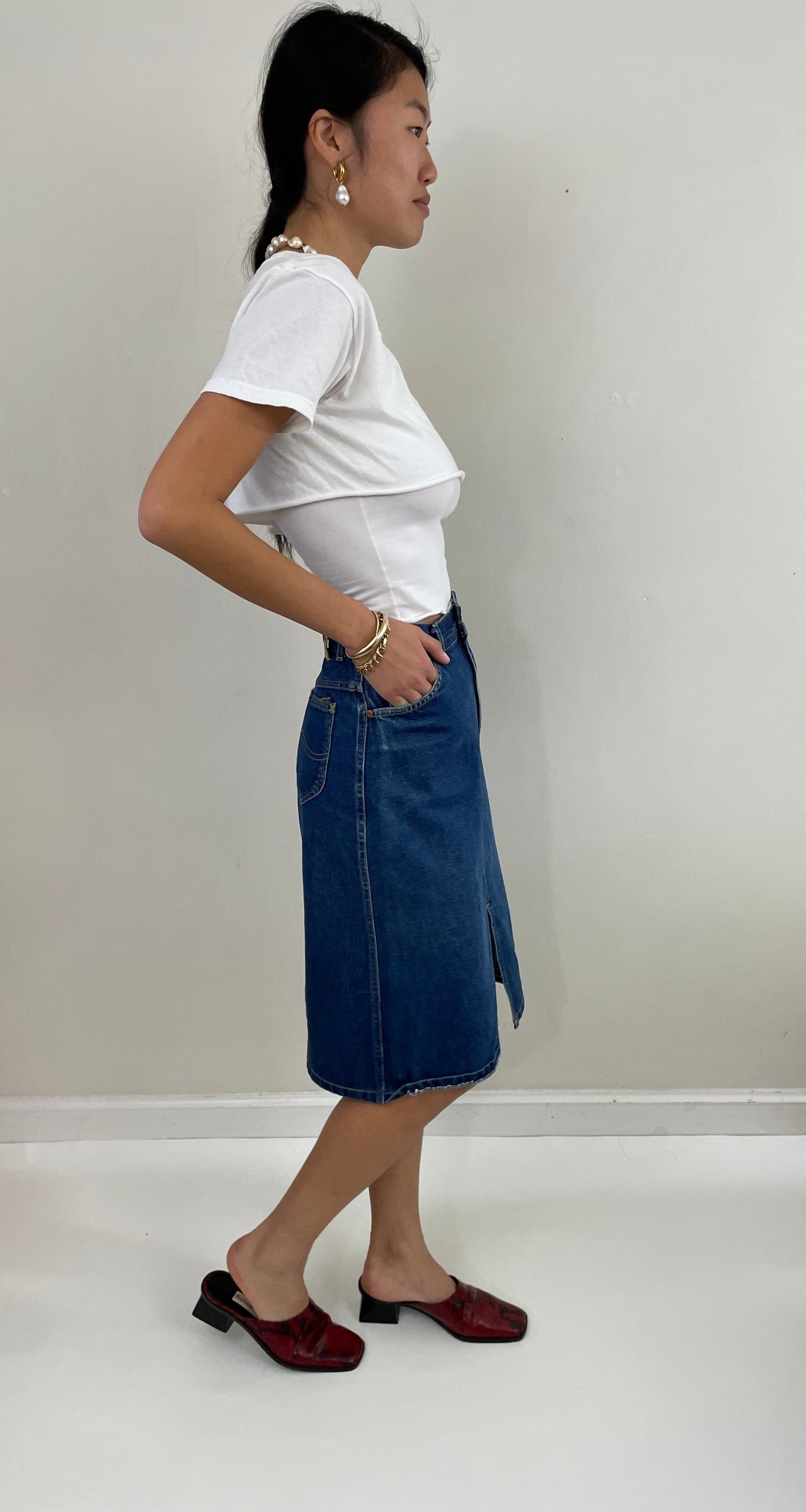 Vintage 90s Denim Blue Jean Lee Skirt made USA 25 Waist