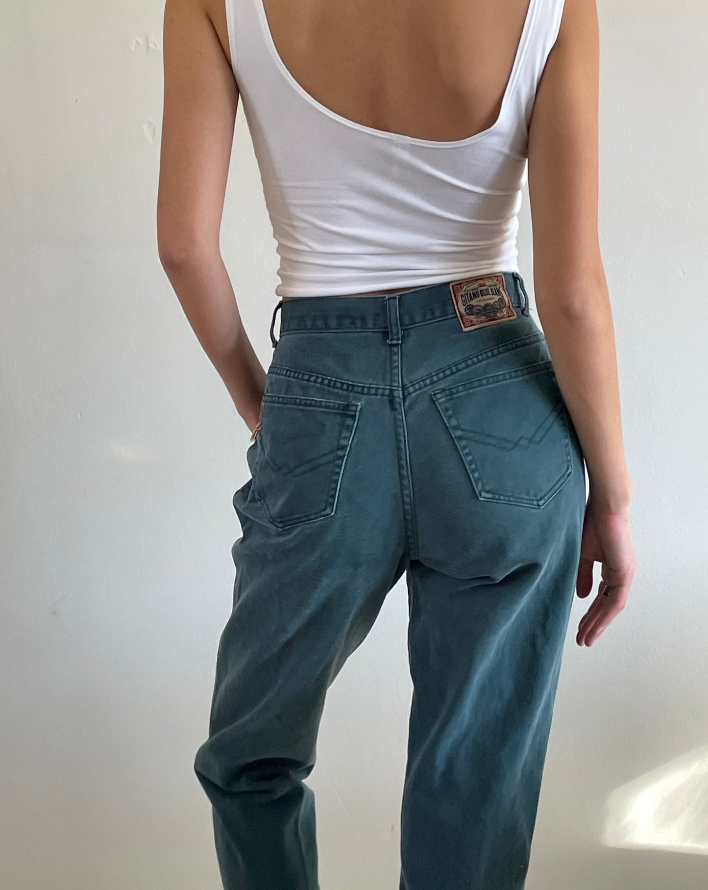 vintage 90s green high waisted button fly jeans                   levis
