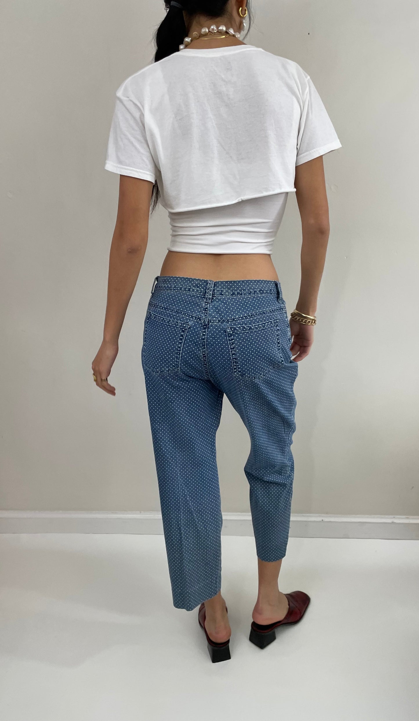 Vintage 90s Polka Dot Blue Denim Cropped Gloria Vanderbilt Jeans