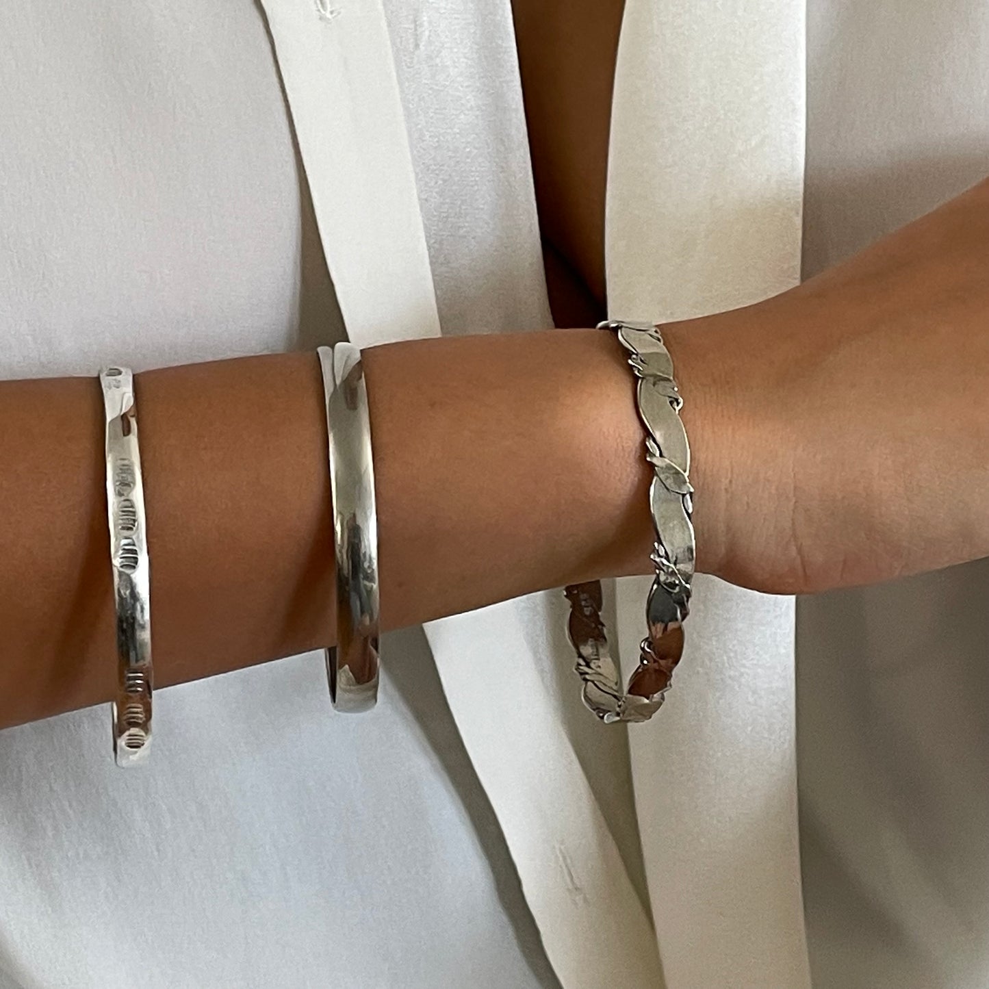 2 Vintage Sterling Silver Mexican Taxco Handmade Bangle Bracelets Set of 3 Bracelets