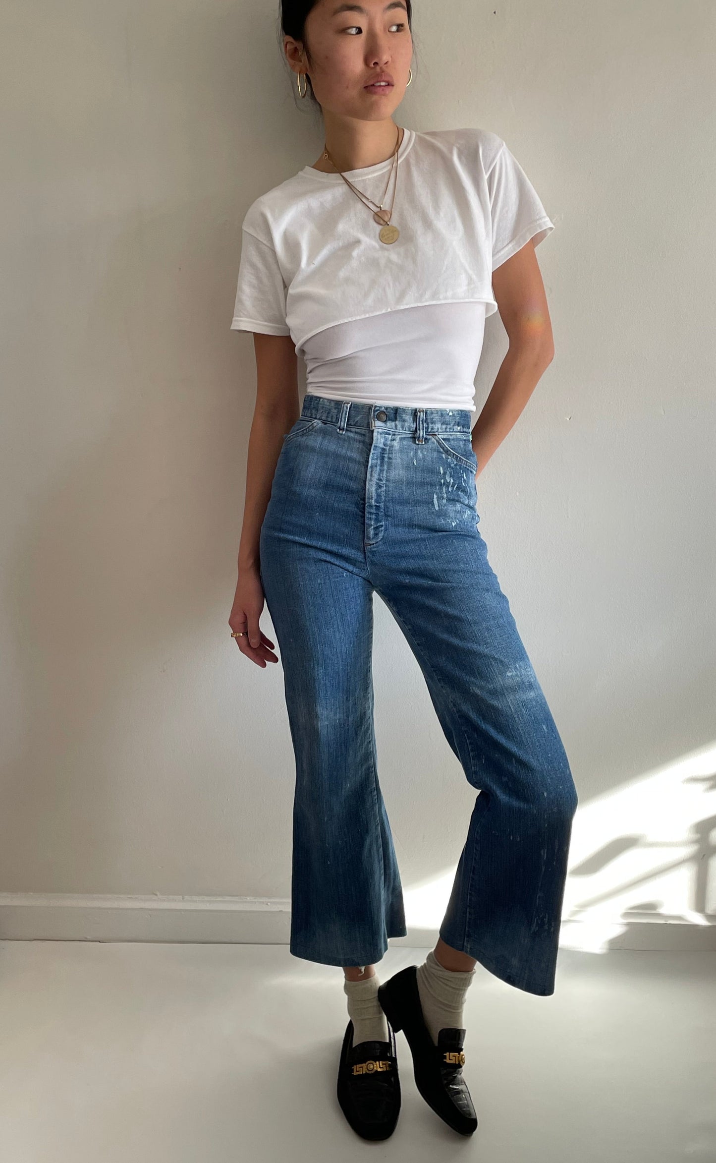 70s Levi's faded flared leg high waisted Levis jeans small size 25 XS