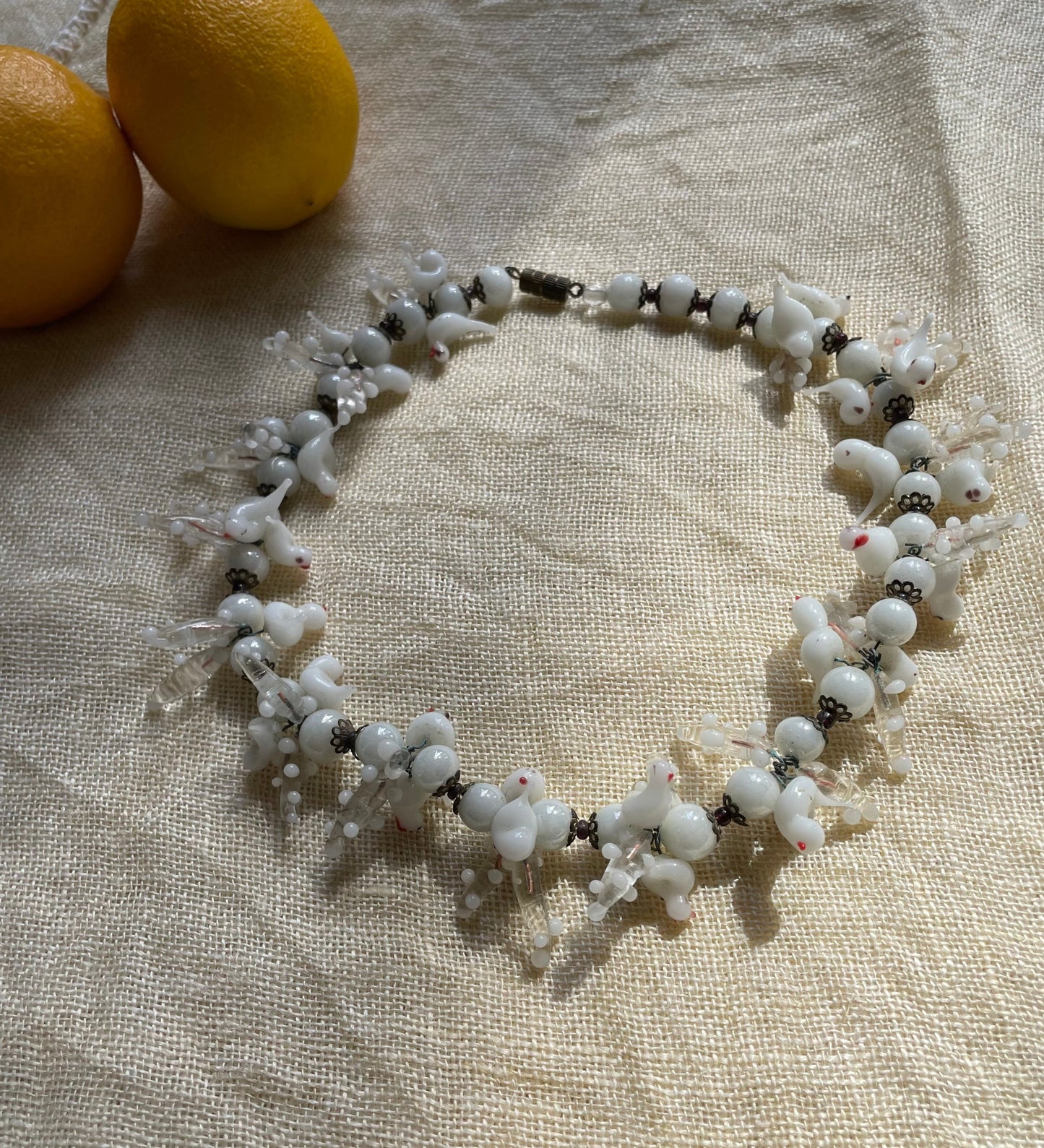 vintage antique venetian white glass dove bird garden choker necklace | vintage jewelry