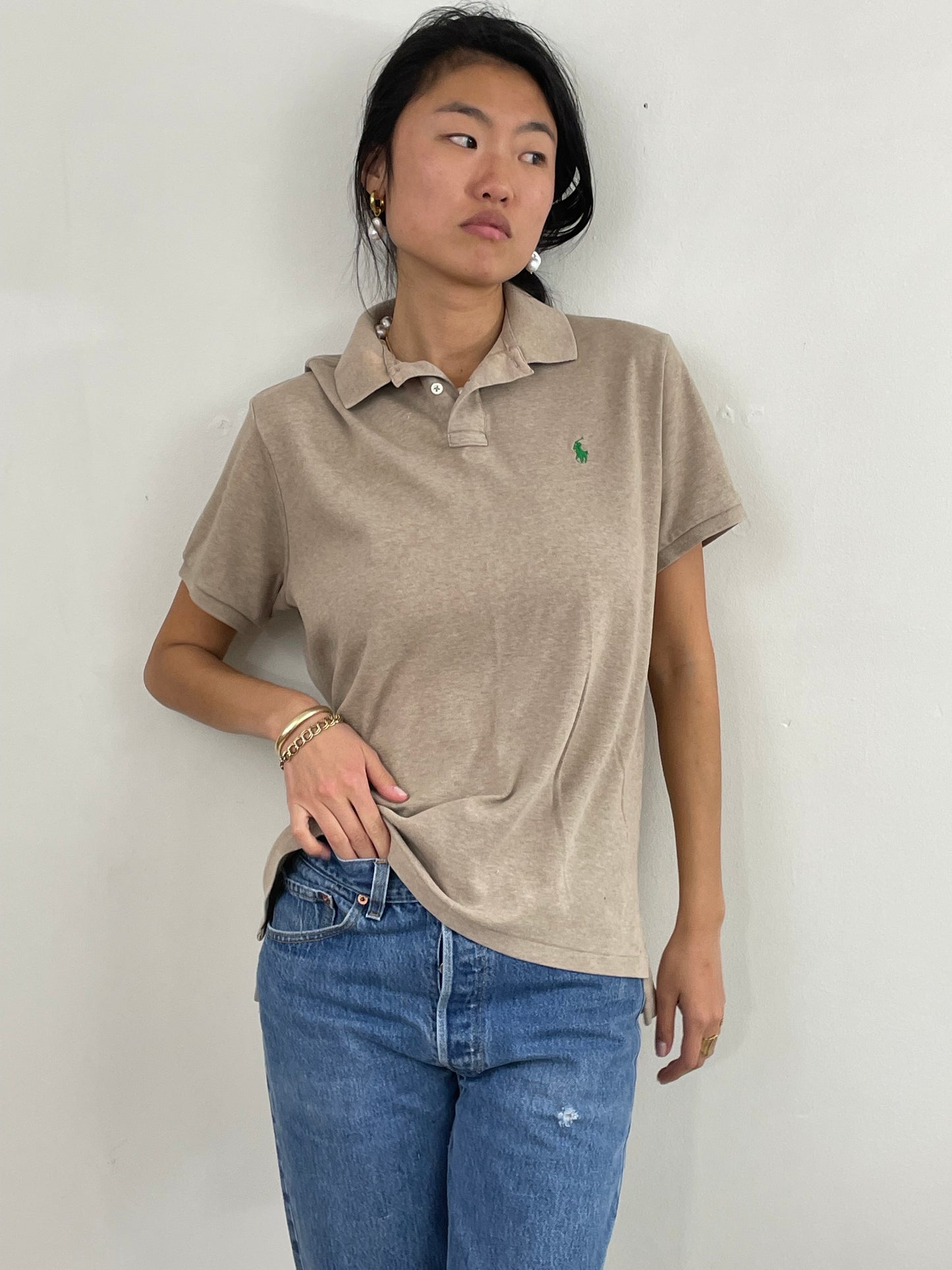 Vintage Y2K Ralph Lauren Oatmeal Cotton Boyfriend Polo Shirt