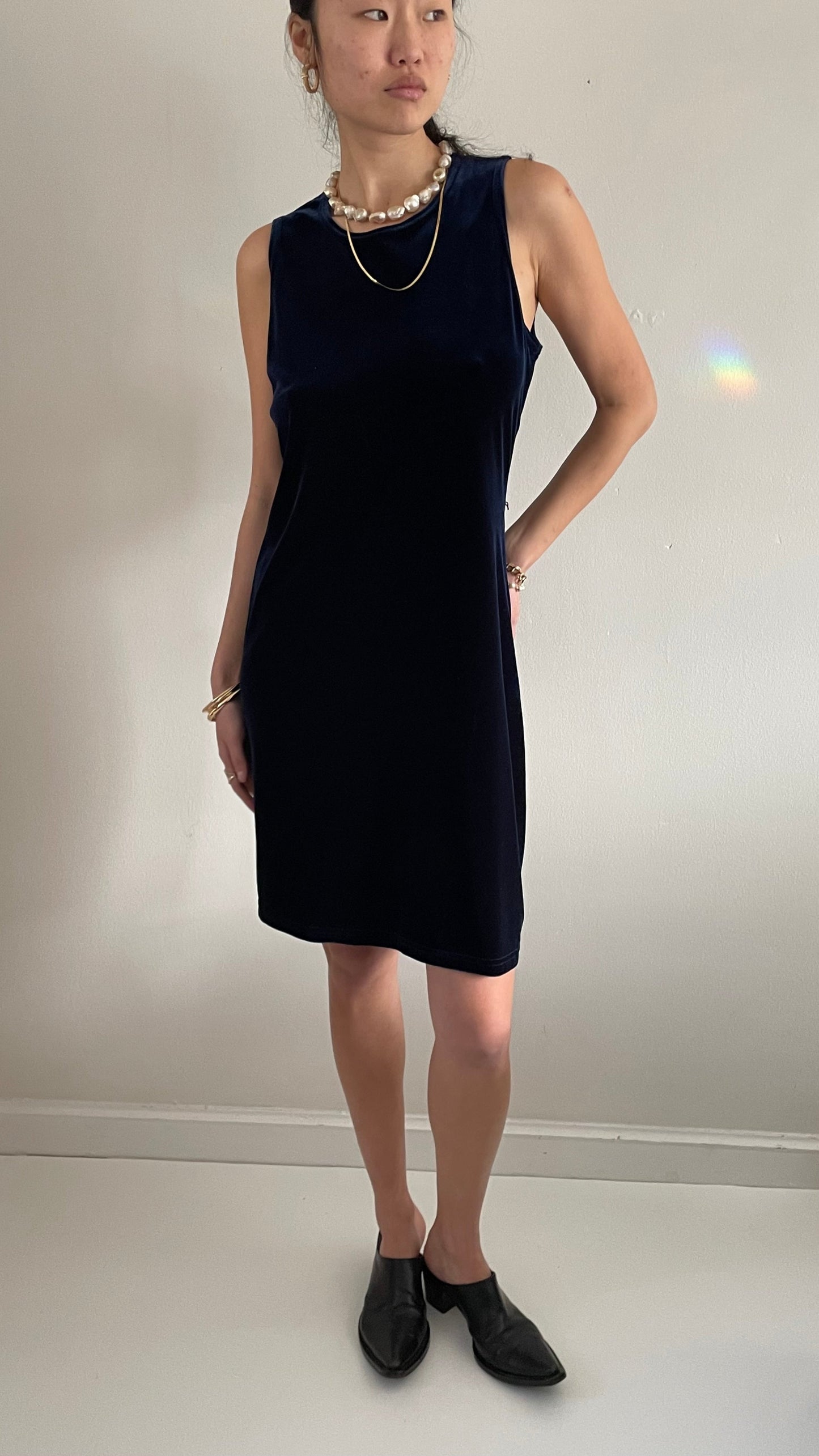 vintage 90s stretch velvet sleeveless easy t-shirt tank shift dress