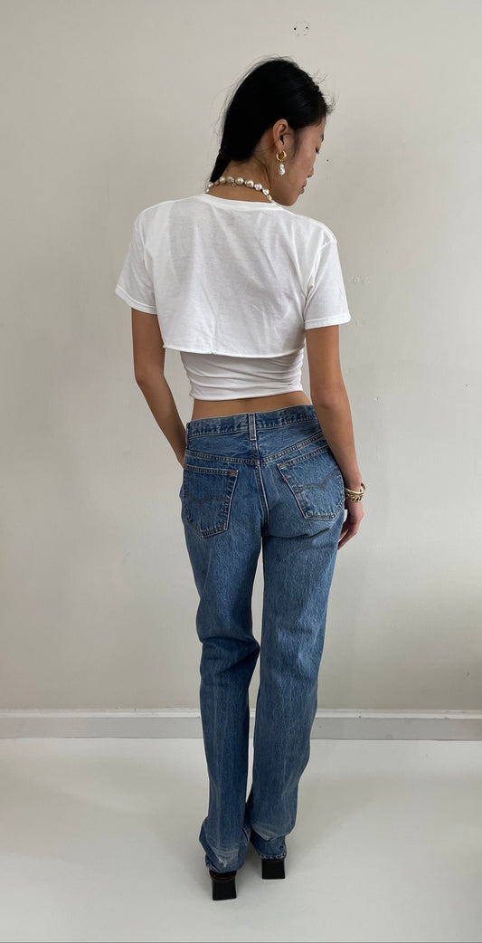 Vintage 70s Levi's 501 Tall Medium Wash Button Fly Boyfriend Jeans USA size 29x34