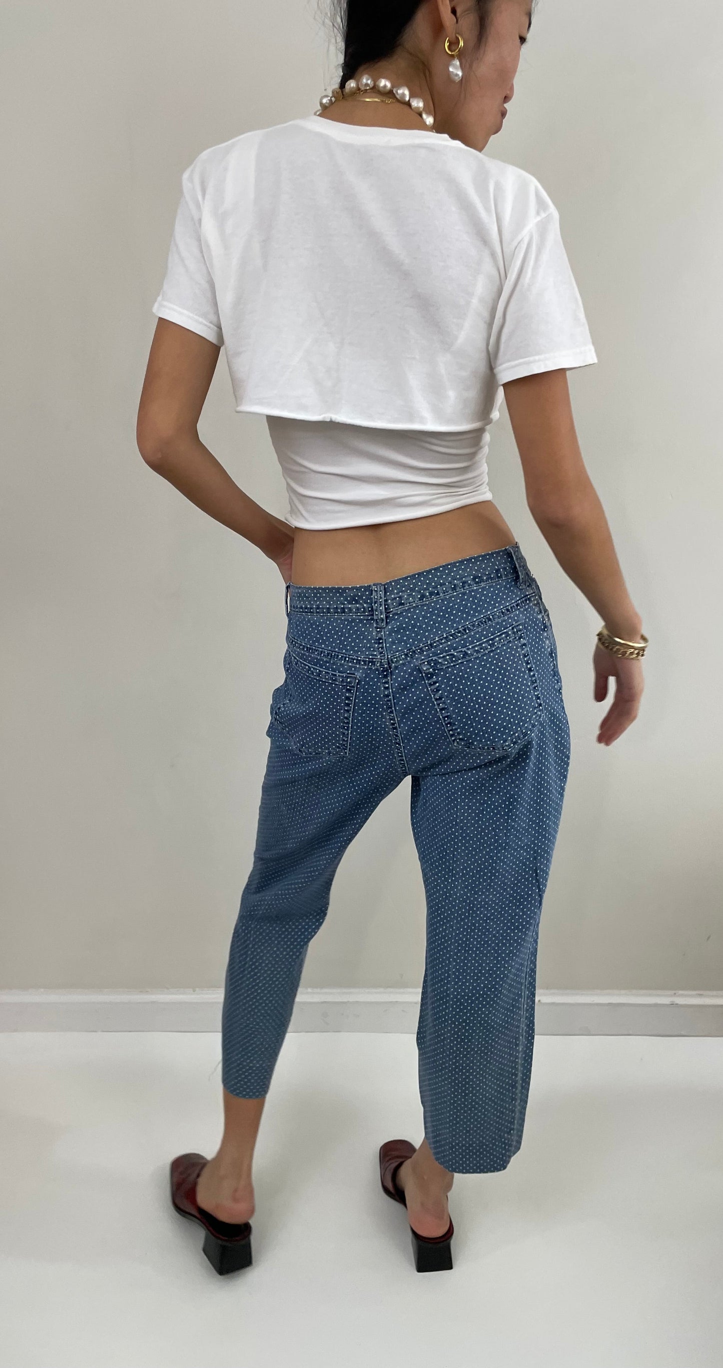 Vintage 90s Polka Dot Blue Denim Cropped Gloria Vanderbilt Jeans