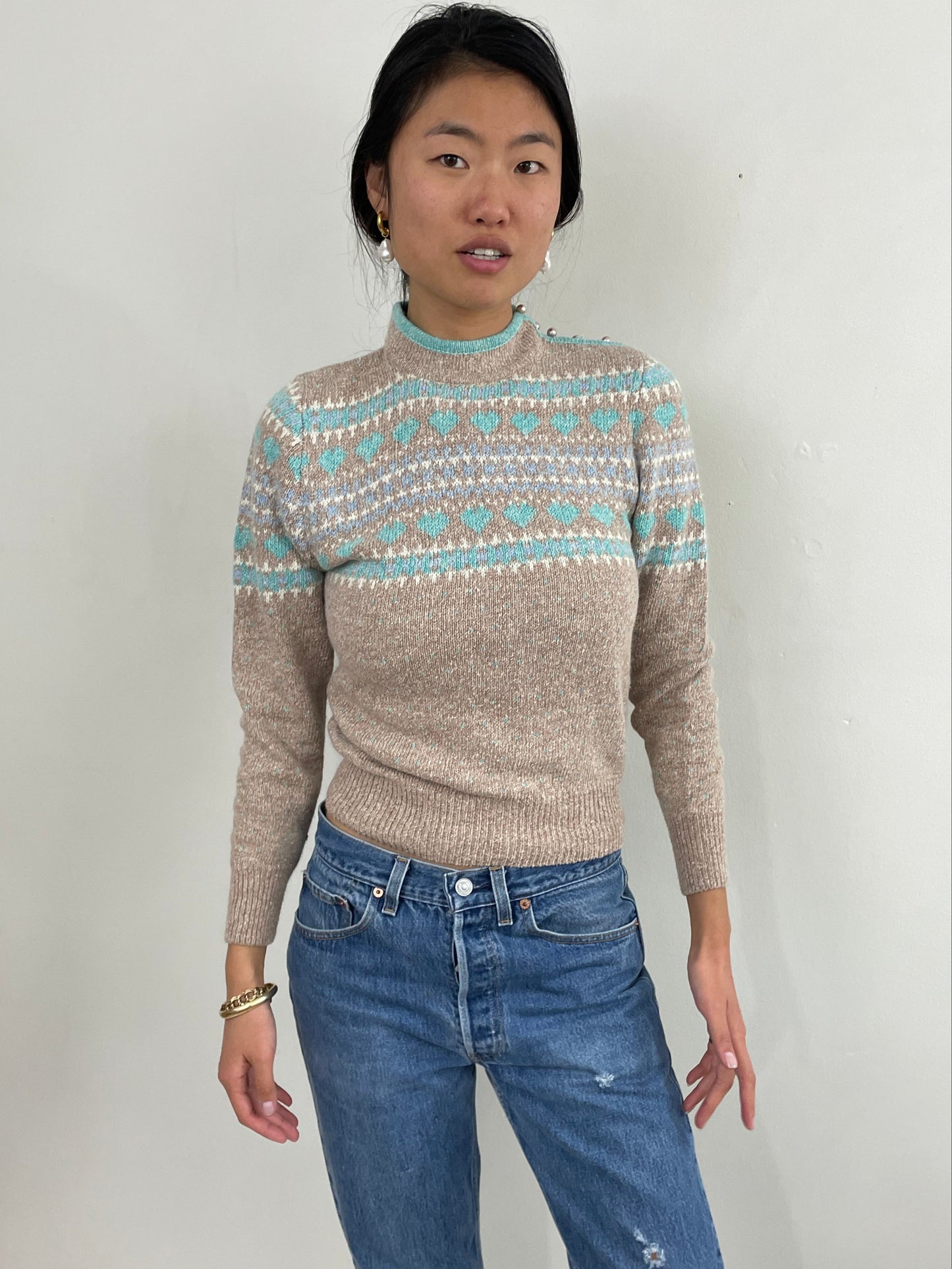 Vintage NWT Fair Isle Cottage Core Silk Blend Sweater Small