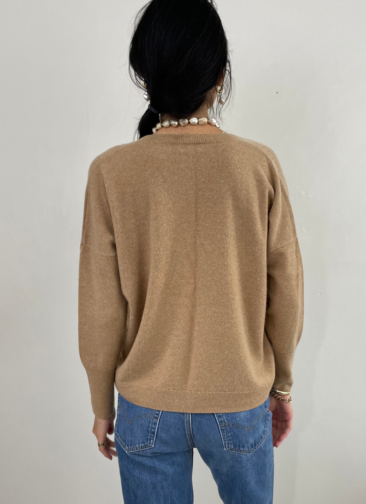 Y2K Cashmere Relaxed V Neck Camel Sweater Large