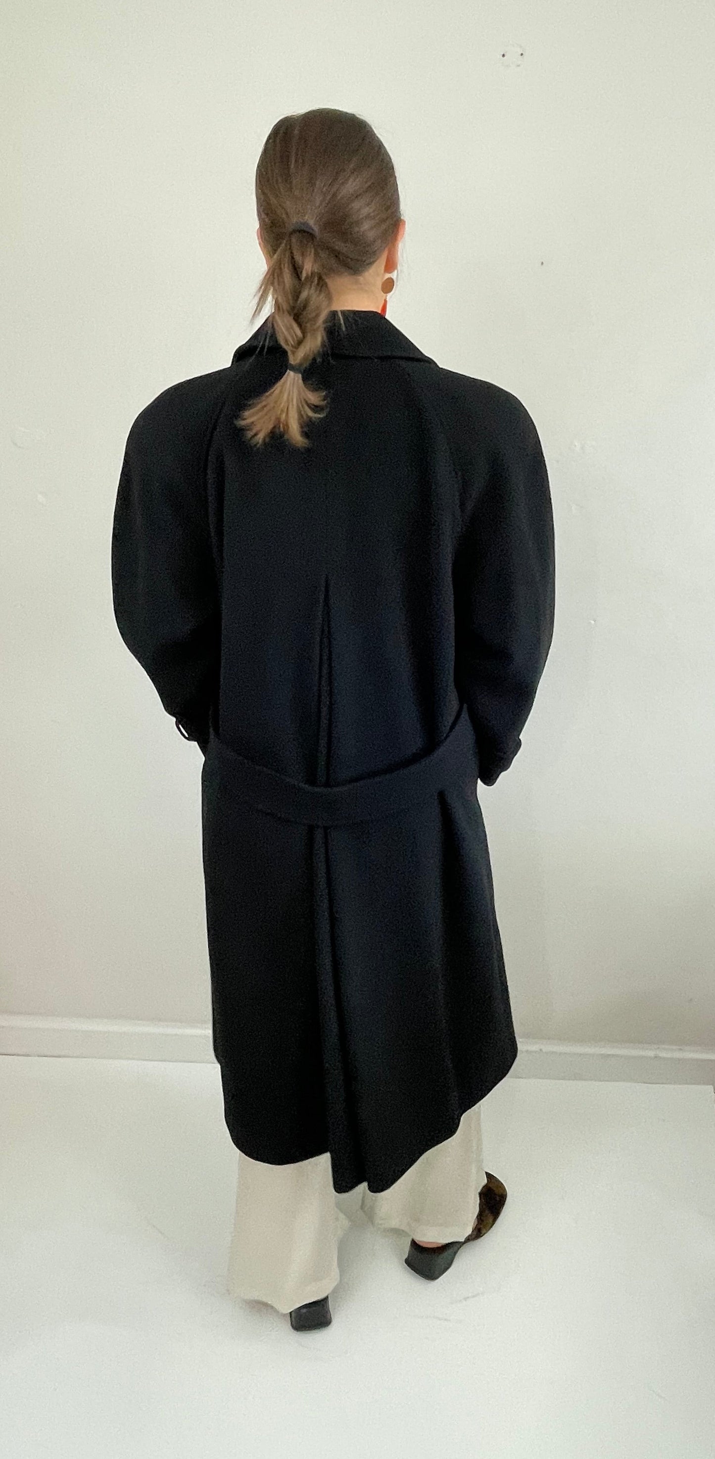 Vintage 90s Long Black Wool Overcoat Winter Coat