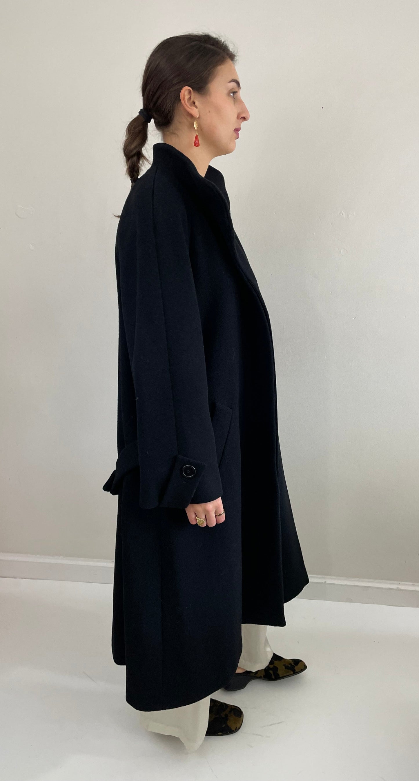 Vintage 90s Perry Ellis Portfolio Long Wool Black Overcoat Winter Medium