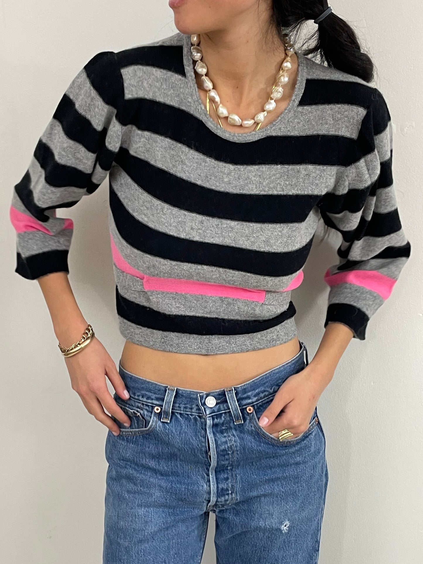 Vintage 80s Sonia Rykiel Striped Lambswool Cropped Sweater Italy