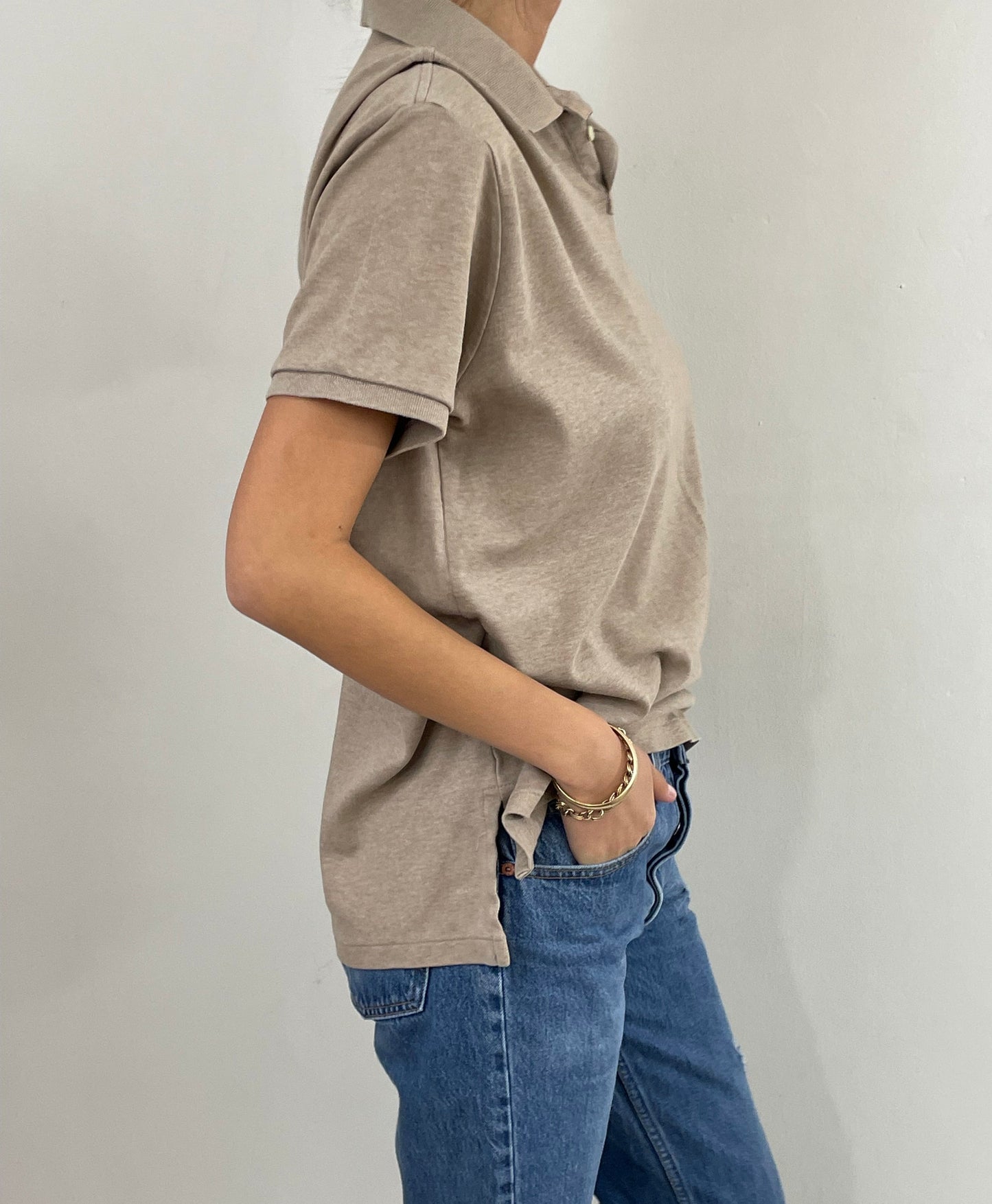 Vintage Y2K Ralph Lauren Oatmeal Cotton Boyfriend Polo Shirt