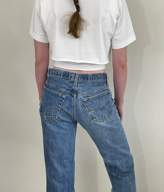 vintage 70s Levi's 501 0117 faded shrink to fit button fly red tab iconic tall Levis jeans size 30 x 35