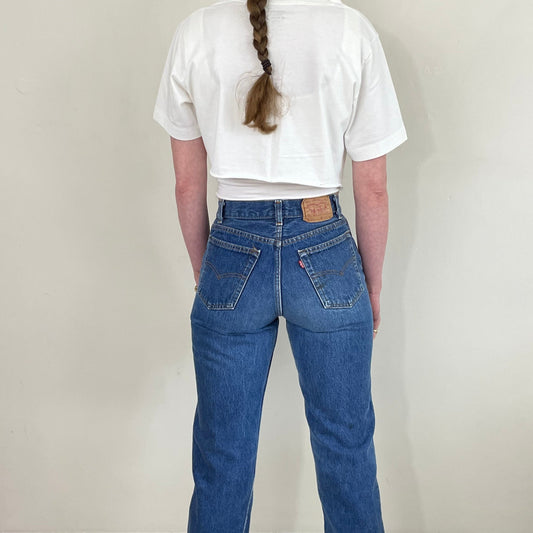 vintage 80s Levi's 501s button fly petite student fit medium wash Levis 701 jeans for women Small size 27 x 29