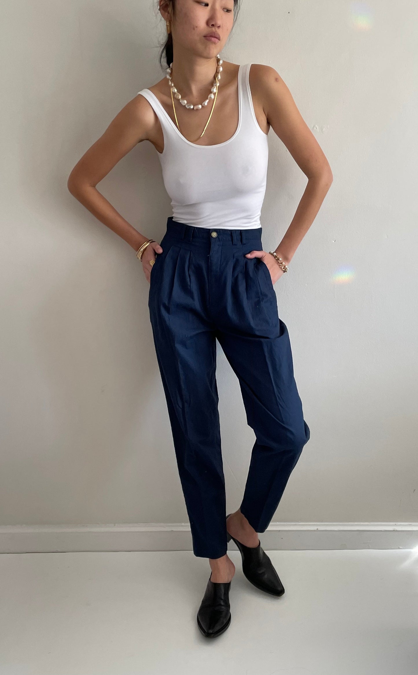 Vintage 90s Linen Pant Suit: blue blazer + pleated pants size 2/4