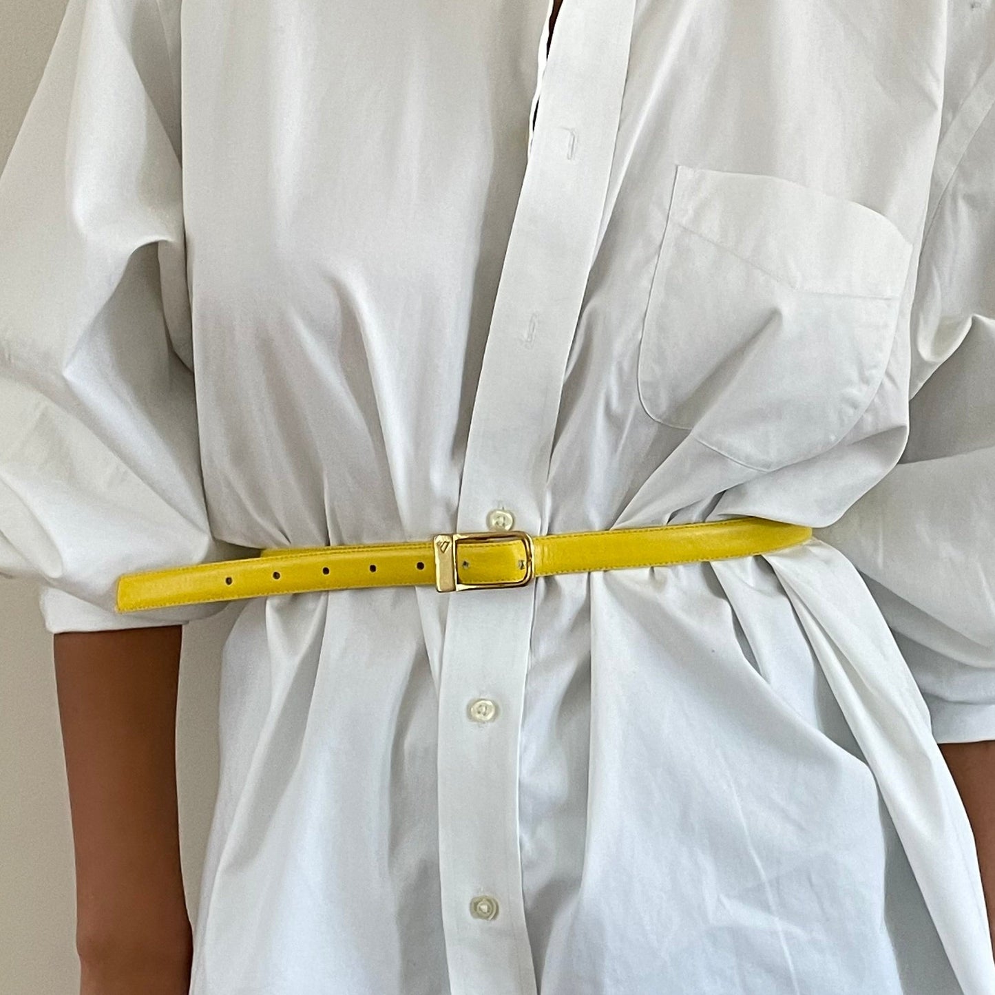 Vintage 90s Lemon Yellow Leather Belt / Large