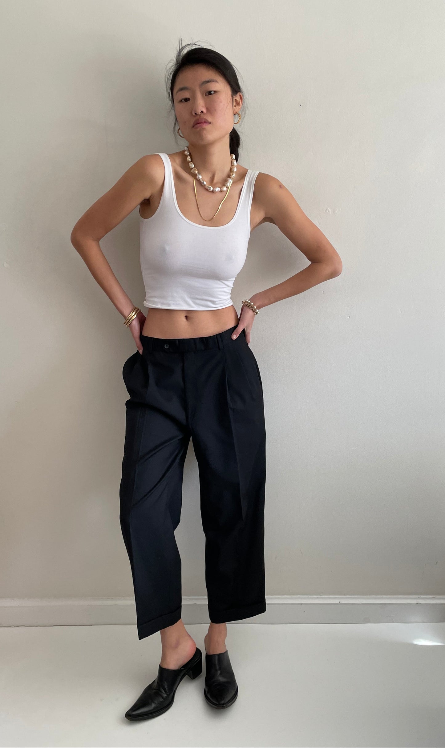 Vintage Pleated Wool Menswear Black Pants 32 waist