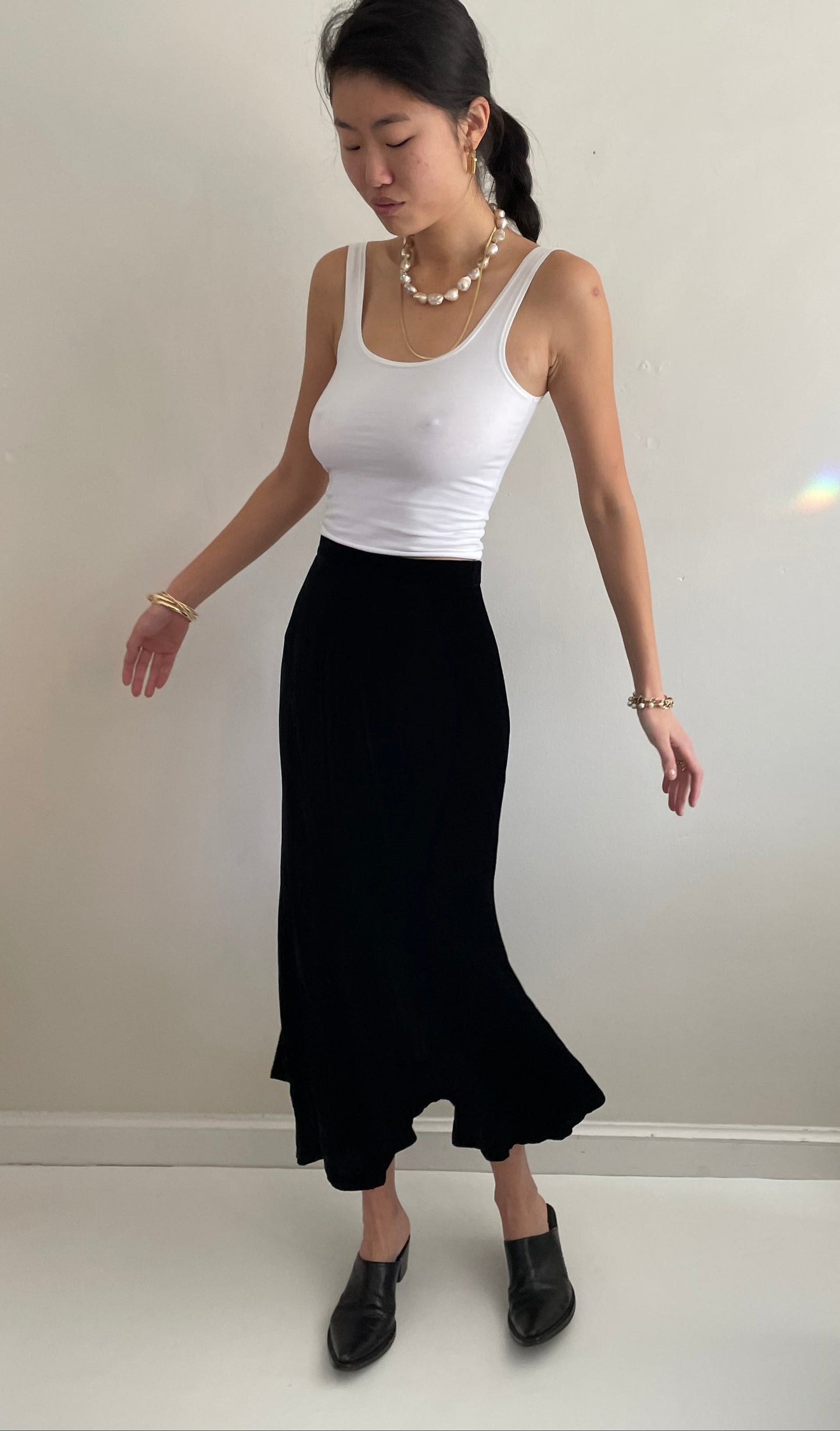 Vintage 90s Black Silk Velvet Tulip Maxi Skirt | 25 waist