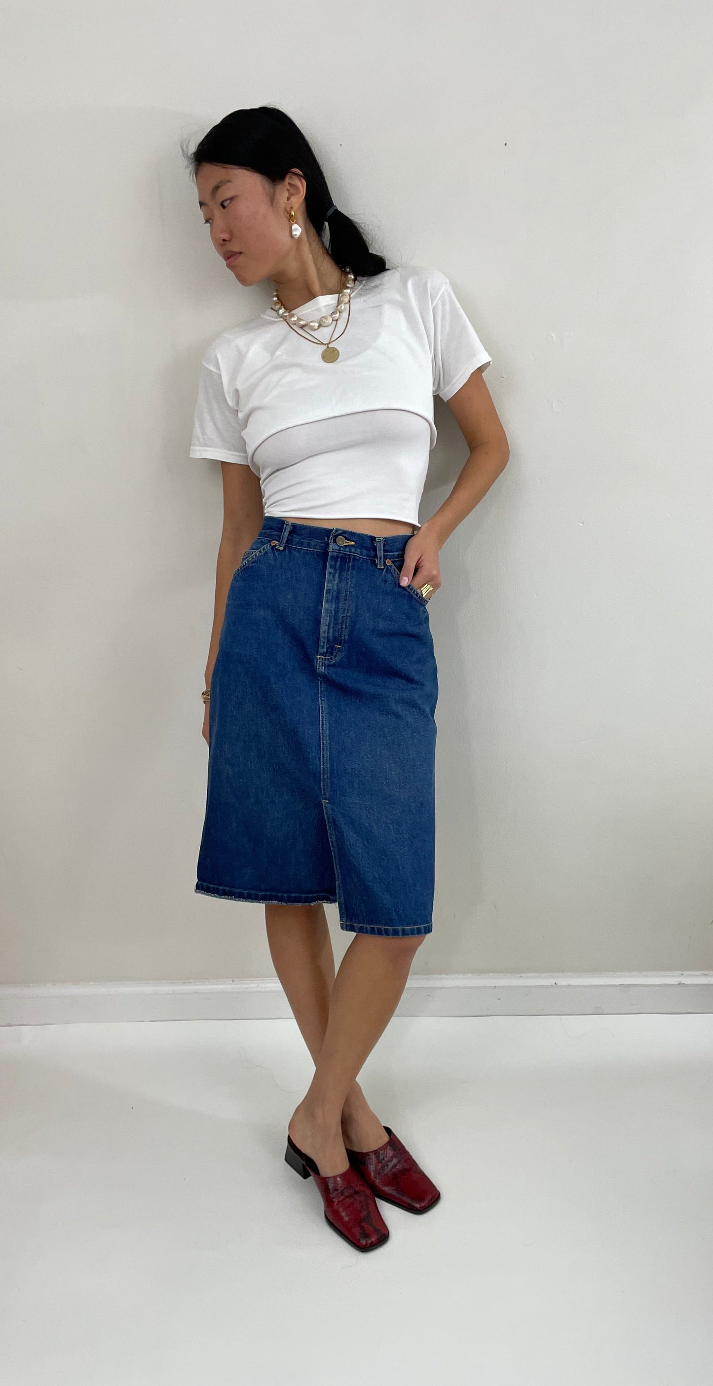 Vintage 90s Denim Blue Jean Lee Skirt made USA 25 Waist