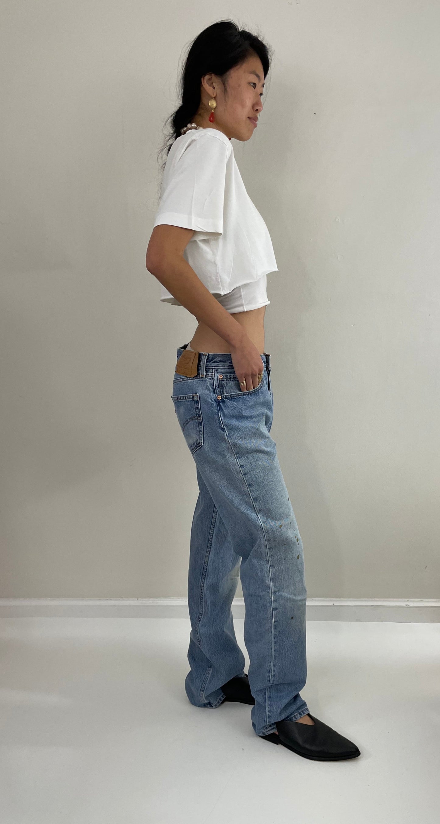 Vintage Levis 501 button fly soft faded tall boyfriend baggy jeans made in USA size 33 x 33