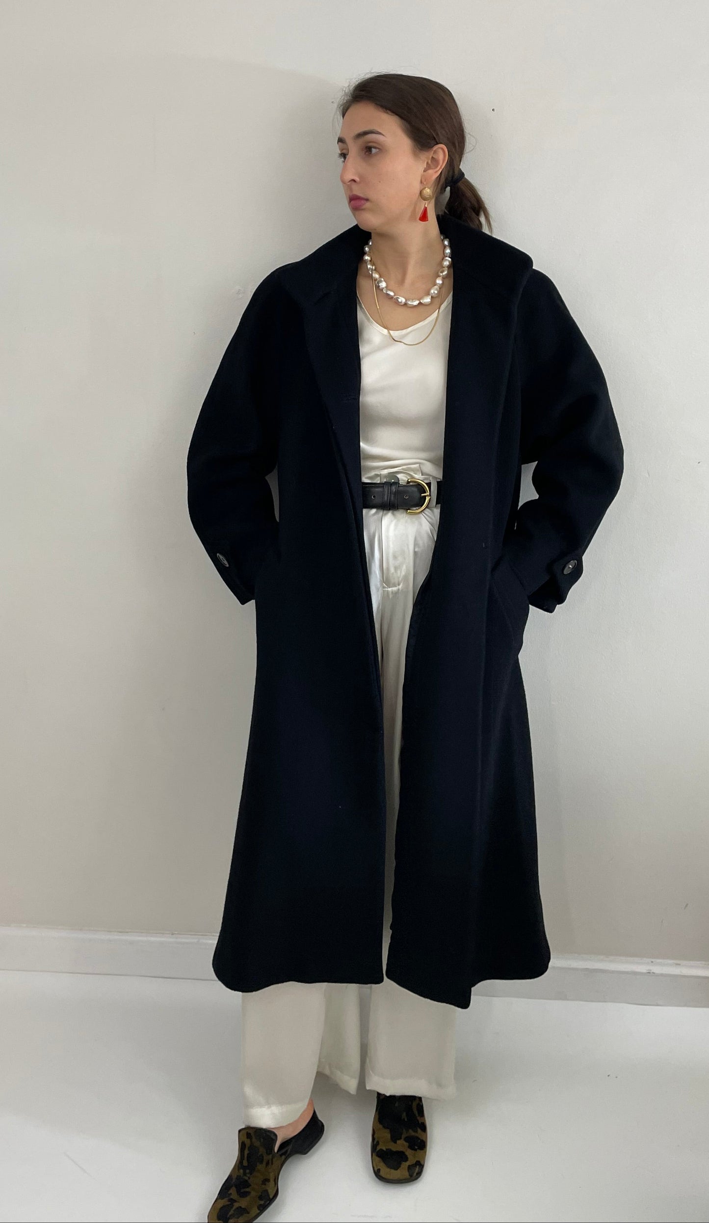 Vintage 90s Perry Ellis Portfolio Long Wool Black Overcoat Winter Medium