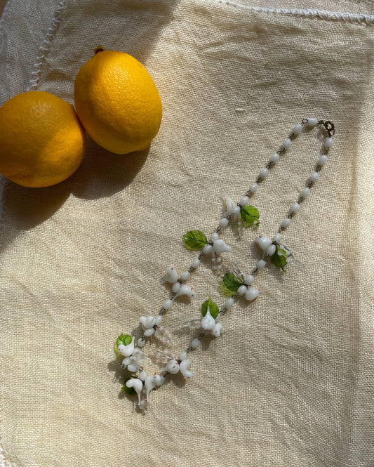 vintage antique venetian white glass dove bird garden choker necklace | vintage jewelry