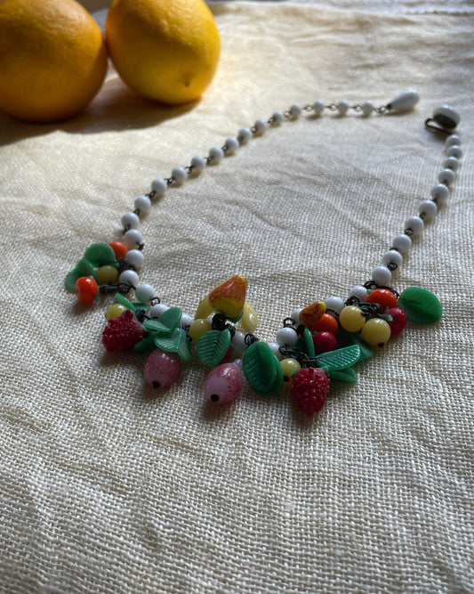 vintage glass fruit salad tutti frutti charm choker necklace made in Japan | vintage jewelry