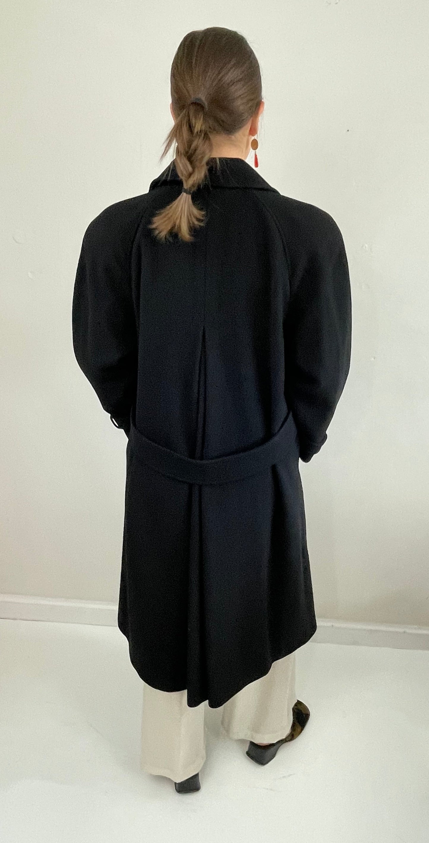 Vintage 90s Long Black Wool Overcoat Winter Coat