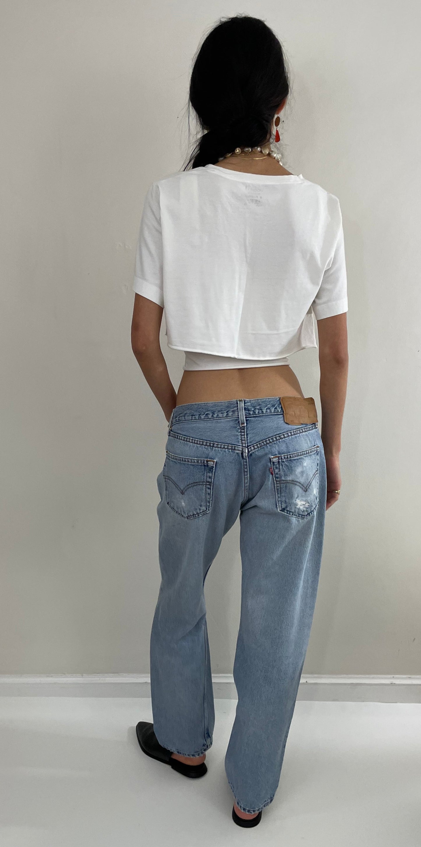 RESERVED Vintage 80s Levi's 501 faded button fly medium wash red tab patched knee Levis iconic jeans size 32 x 29