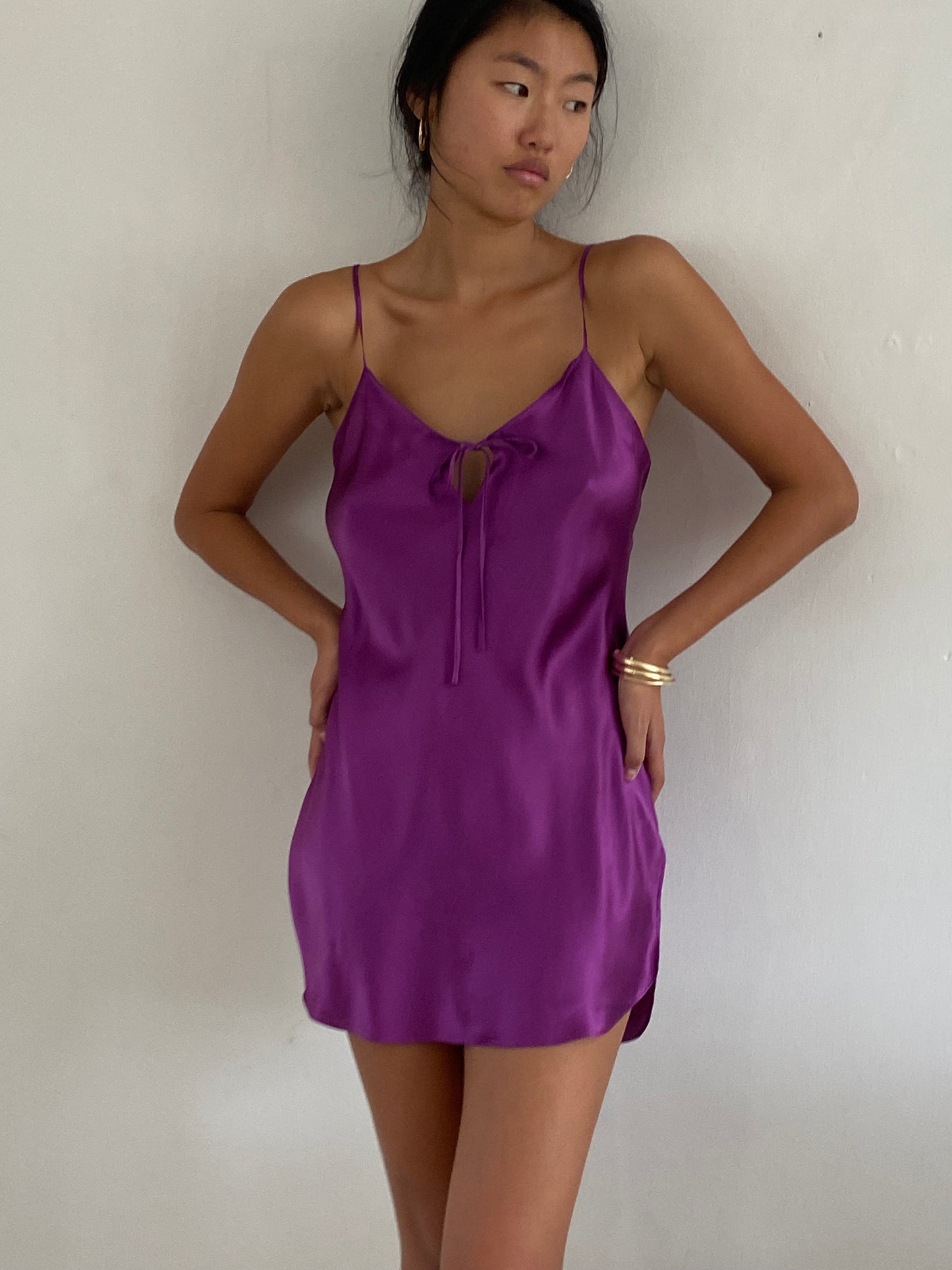 vintage 90s 100% silk charmeuse grape keyhole slip dress lingerie  M