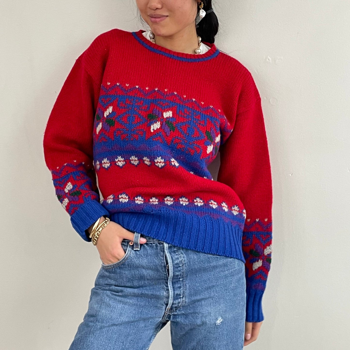 Vintage Ralph Lauren Fair Isle Hand Knit Wool Sweater