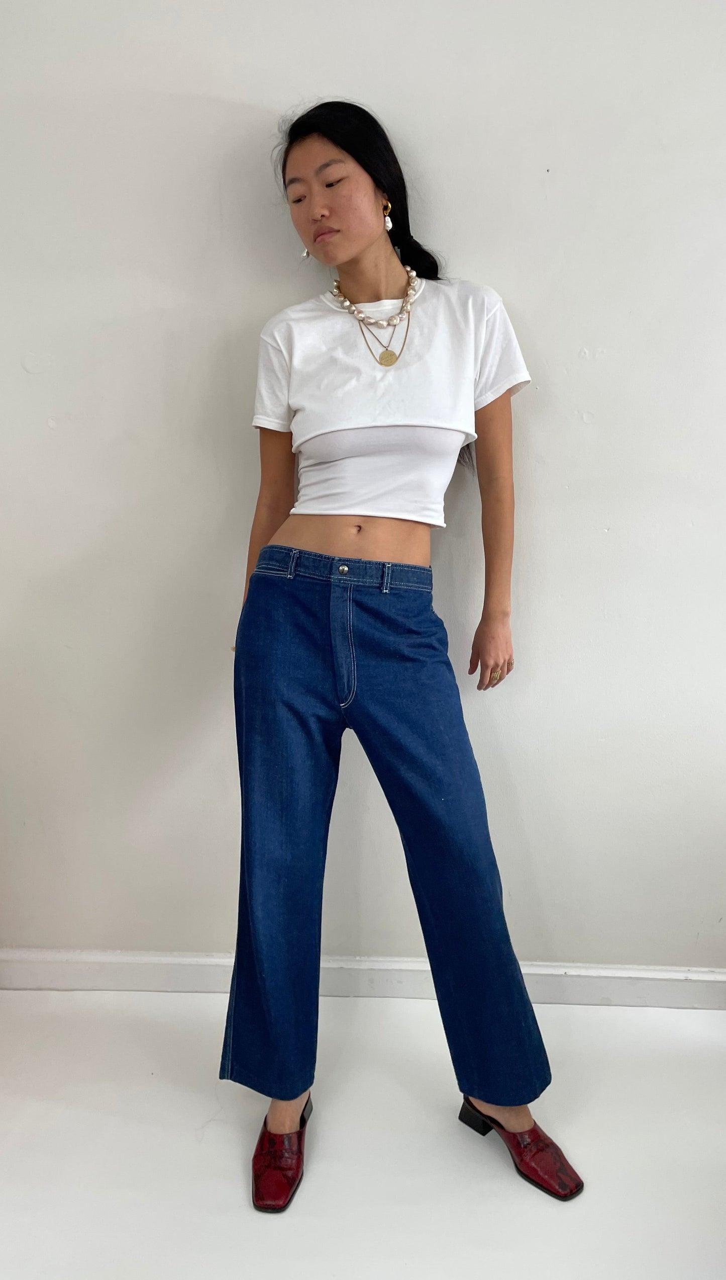 Vintage 80s Wide Leg High Waisted Medium Wash Disco Pizzazz Jeans Pizzazz 30